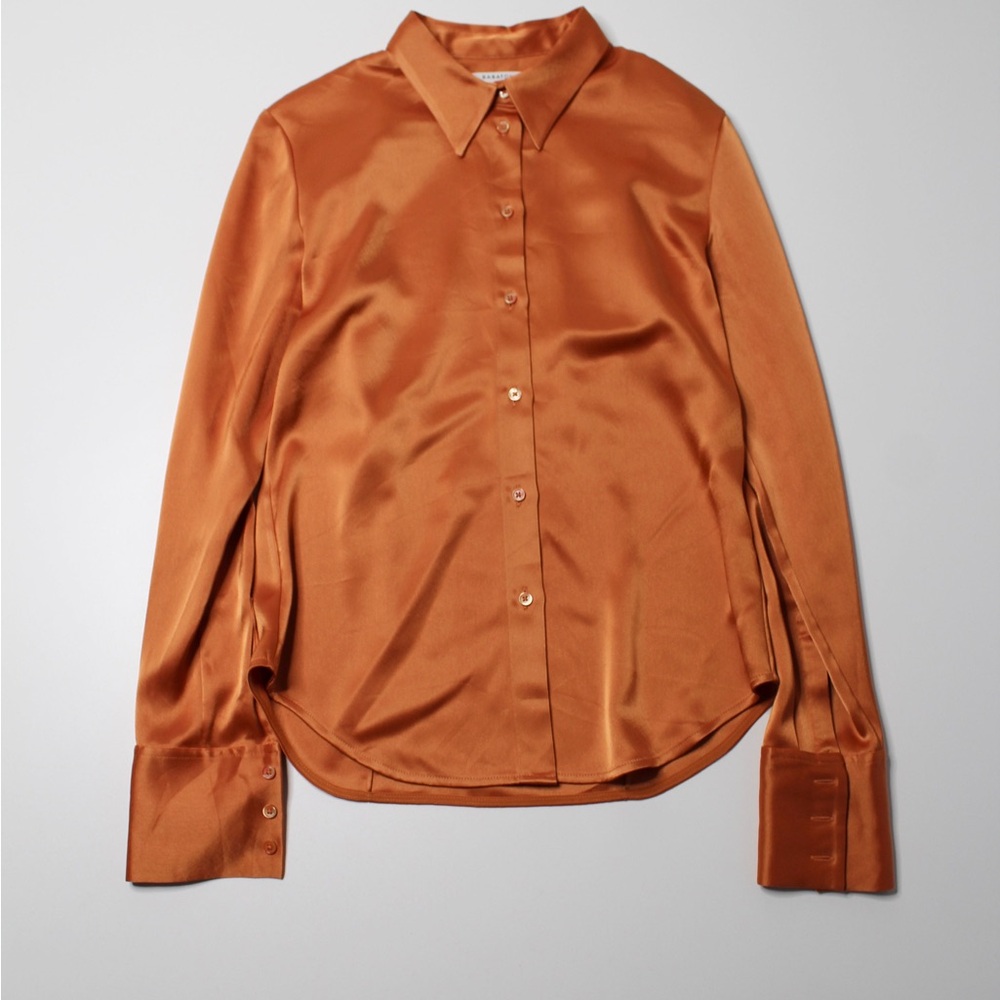 Sleek Orange Satin Button-Up Shirt